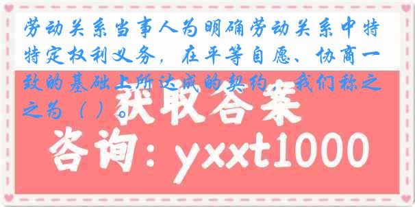 劳动关系当事人为明确劳动关系中特定权利义务，在平等自愿、协商一致的基础上所达成的契约，我们称之为（ ）。