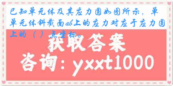 已知单元体及其应力圆如图所示，单元体斜截面ab上的应力对应于应力圆上的（ ）点坐标。