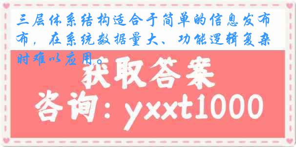三层体系结构适合于简单的信息发布，在系统数据量大、功能逻辑复杂时难以应用。
