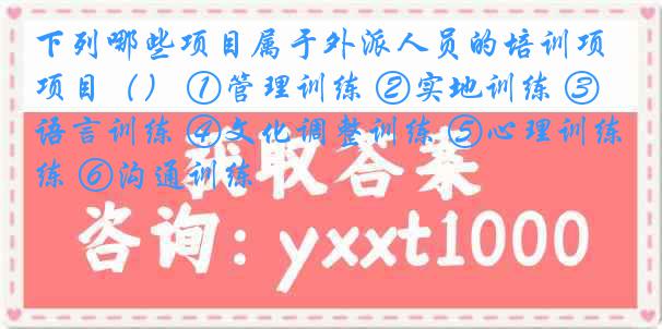 下列哪些项目属于外派人员的培训项目（） ①管理训练 ②实地训练 ③语言训练 ④文化调整训练 ⑤心理训练 ⑥沟通训练