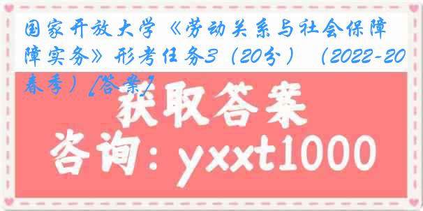 国家开放大学《劳动关系与社会保障实务》形考任务3（20分）（2022-2023春季）[答案]