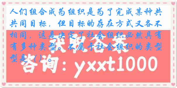 人们组合成为组织是为了完成某种共同目标，但目标的存在方式又各不相同，这是决定了社会组织必然具有多种类型。不属于社会组织的类型是（）。