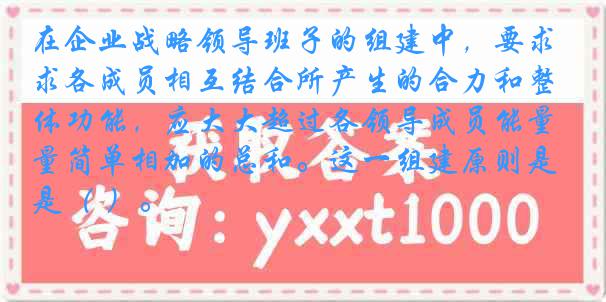 在企业战略领导班子的组建中，要求各成员相互结合所产生的合力和整体功能，应大大超过各领导成员能量简单相加的总和。这一组建原则是（ ）。